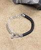 Doffjason Cowhide Chain Rope Leather Bracelet Black