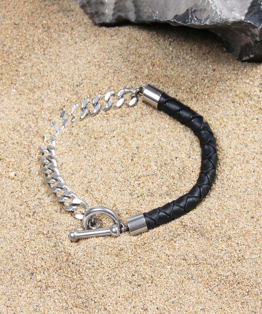 Doffjason Cowhide Chain Rope Leather Bracelet Black