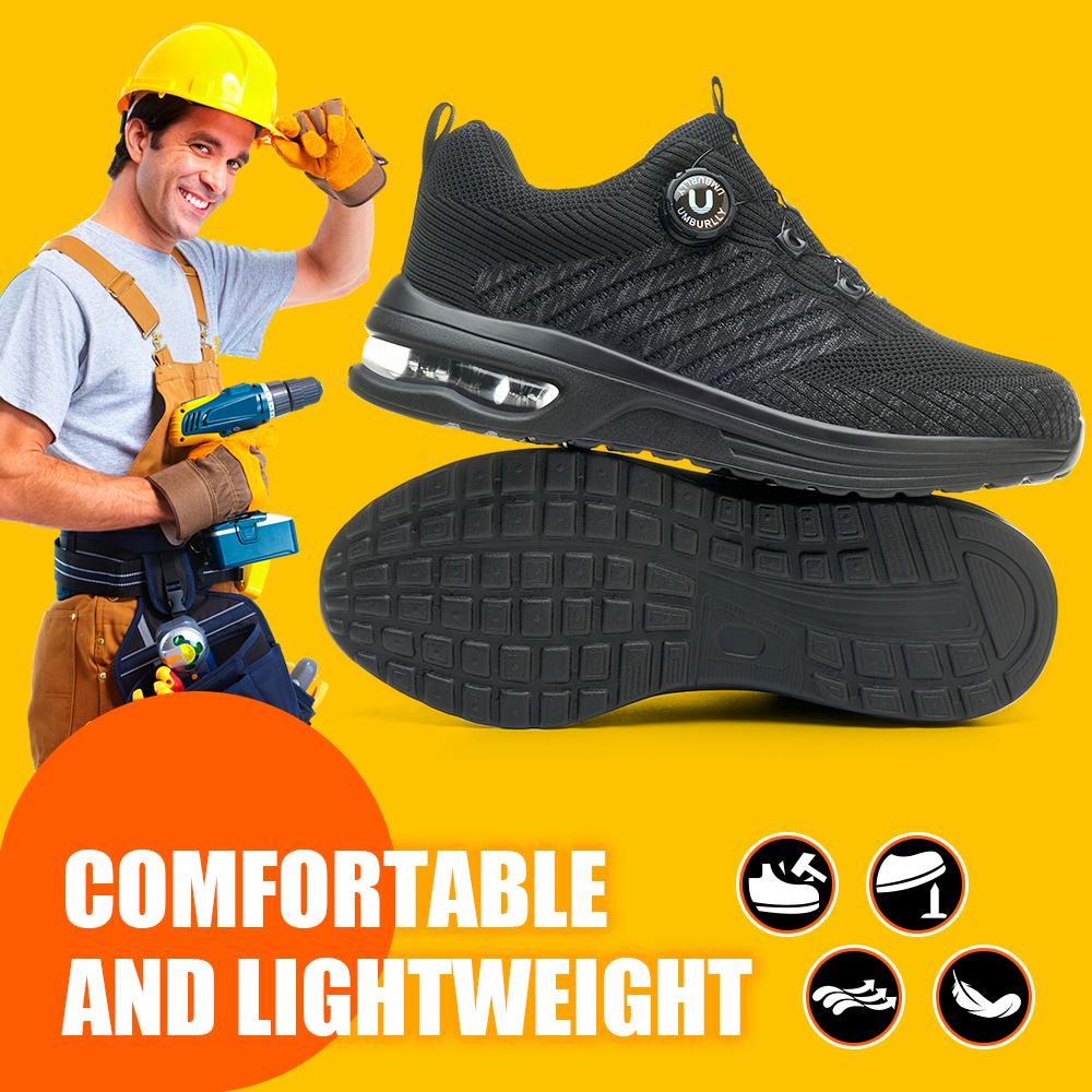 Rotary Buckle Work Boots Safety Steel Toe Men Breathable Safety Shoes Brand Indestructible Shoes Puncture-Proof Work Sneakers
