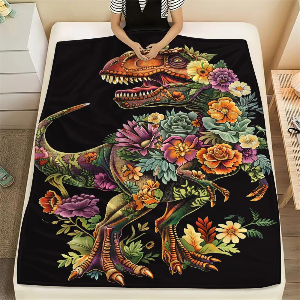 1Pc Dinosaur Print Flannel Blanket, High Quality Comfortable for All Seasons, Home Decor, Warmth and Comfort, Perfect for Christmas Gifts