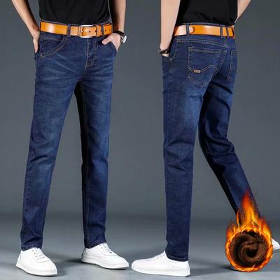 Autumn and Winter Men's Plus Velvet Thick Jeans Men's Straight Loose Stretch Men's Pants Winter Warm Pants Men's Clothing