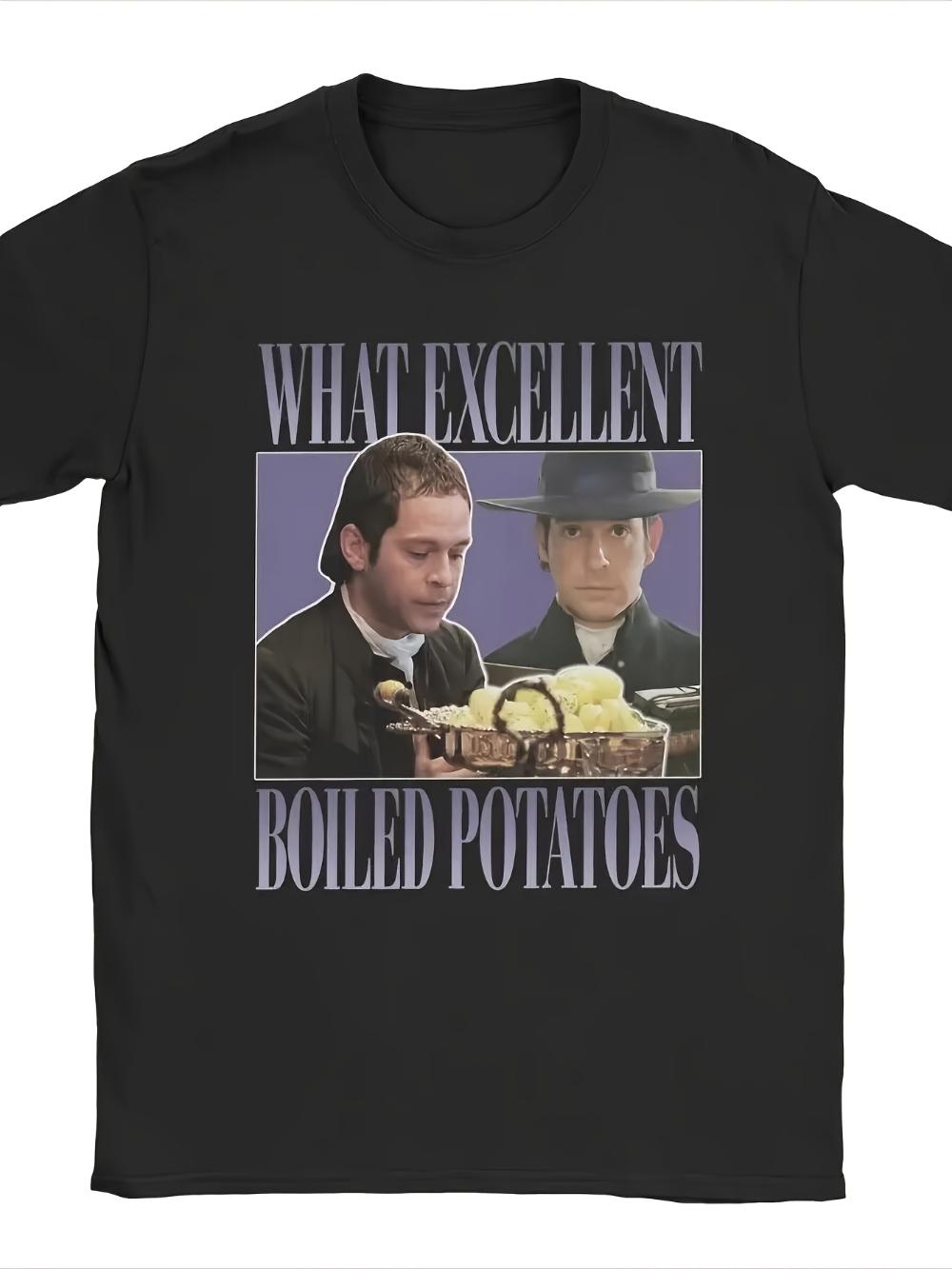 Unisexs Pride Prejudice Graphic Tee Featuring Boiled Potatoes Casual Short Sleeve Shirt With Elizabeth Bennet Mr Darcy Design S