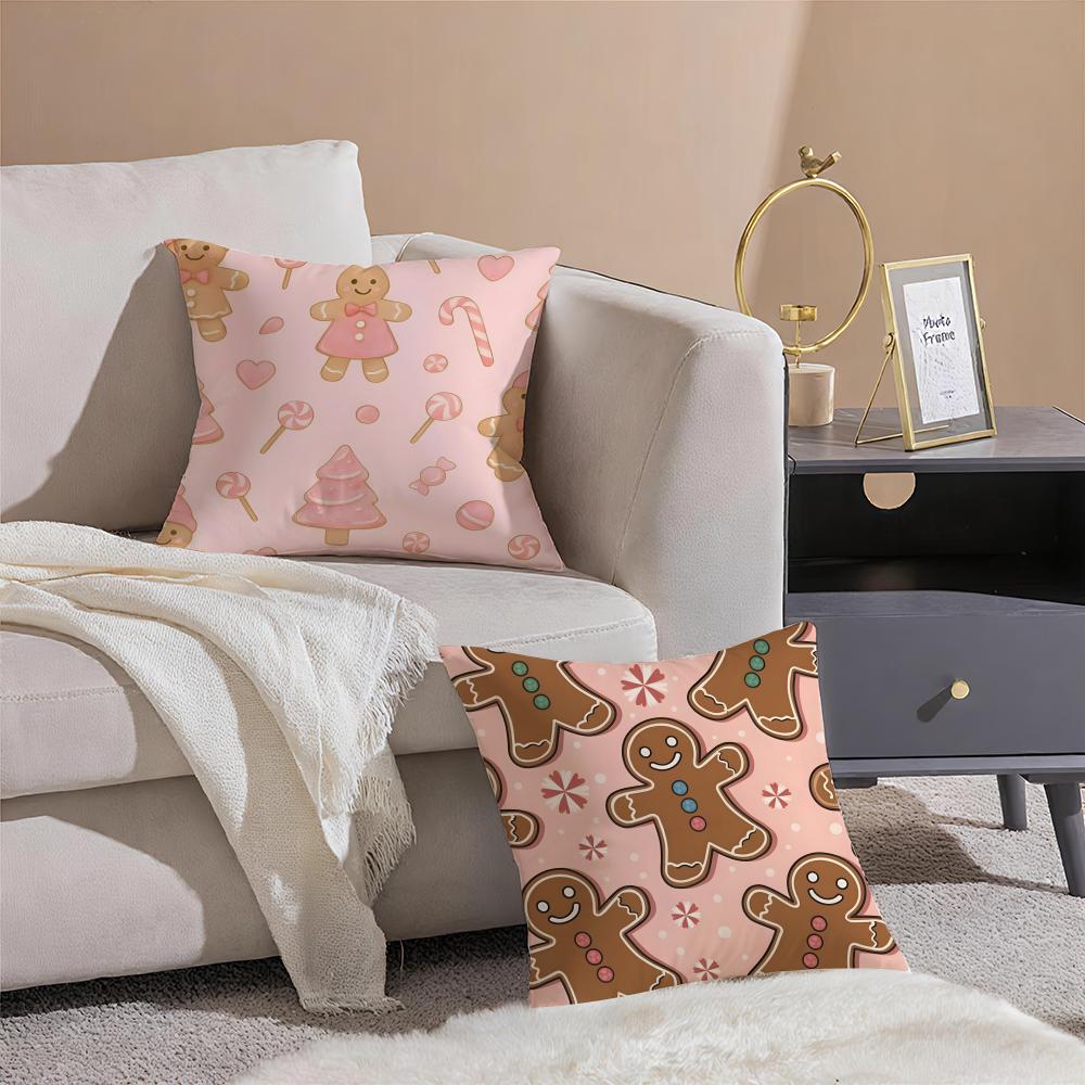 cute Gingerbread print Cushion Cover Throw Pillow Cover Hidden Button Durable Polyester Chair Cushion