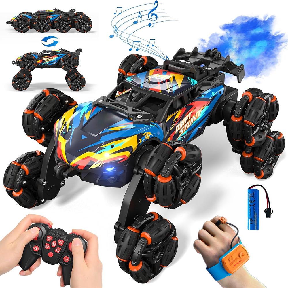 Eight-Wheel Swing Arm Drift Stunt Remote Control Car with LED Light Music and Spray Motor Racing Toy Gift from 3-12 Years