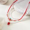 Red Fruit Pearl Beaded Necklace Multi-layer Strawberry Necklace Trendy Cherry Beads Necklace  Women