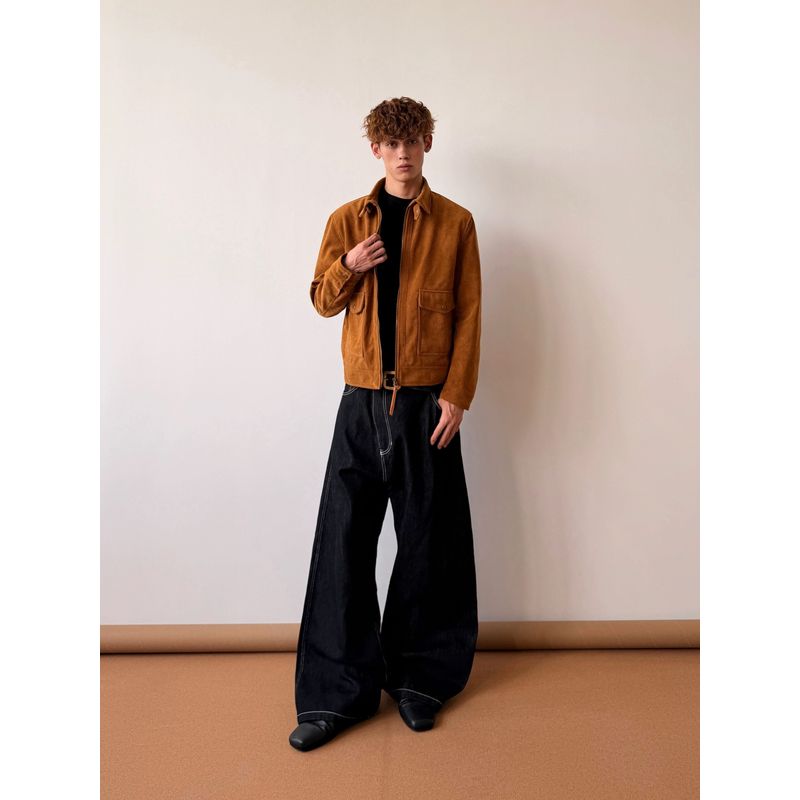 Cabbage Coke American Retro Lapel Barn Style Casual Retro Workwear Commuter Suede Jacket for Men and Women