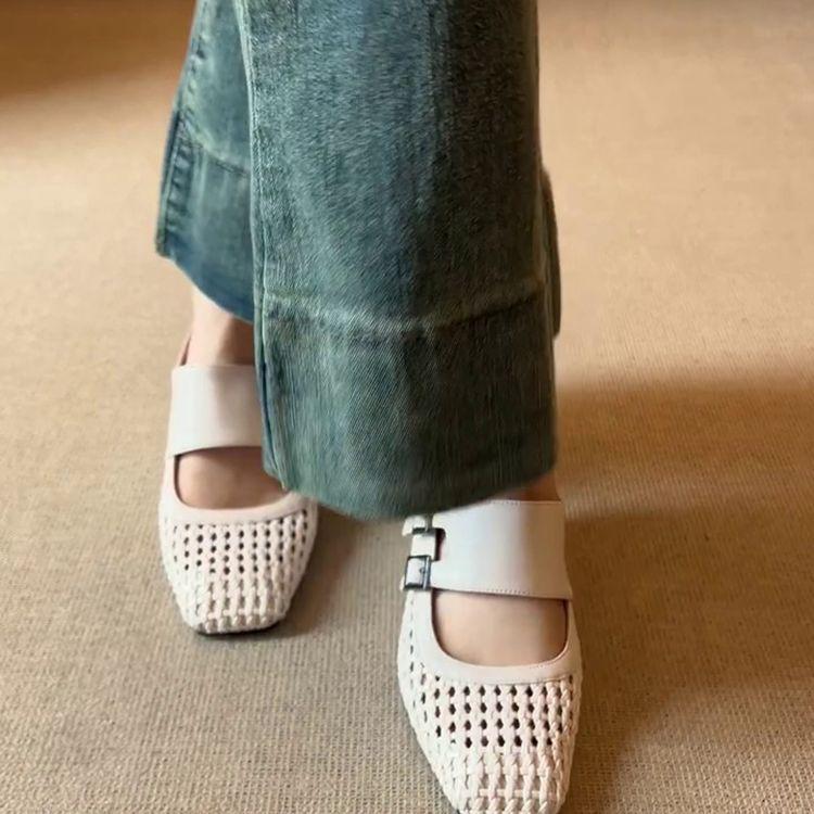 Fashion Heightening Belt Buckle Bag Head Sandals Summer 2025 New Versatile Casual Woven Hollow Women's Cool Slippers