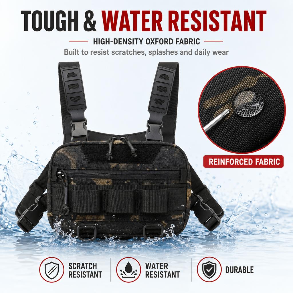 Fishing Tackle Chest Bag for Men Oxford Camo Front Waist Pack Multifunctional Vest Pouch for Cycling Outdoor Sports