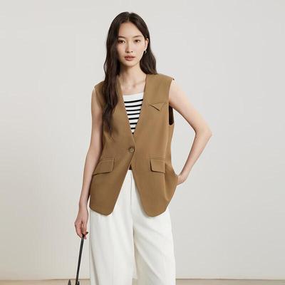 Gejin Women's Mid-Length Solid Vest Jacket