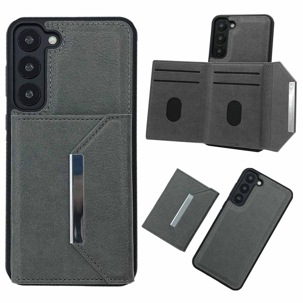 Para Samsung Galaxy S22 5G Capa com Bolsa de Cartão Destacável Couro+TPU Capa de Telefone Kickstand