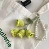 1-20PCS Creative Wool Crocheted Bolling Orchid Key Ring Ins Cute Girl Pearl Chain Key Chain Handmade Knitted Bag Pendant Gifts