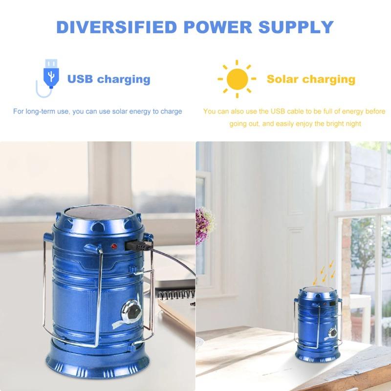 Solar Portable LED Lantern Telescopic Flashlight USB Rechargeable Torch Tent Lamp Outdoor Camping Emergency Work Light