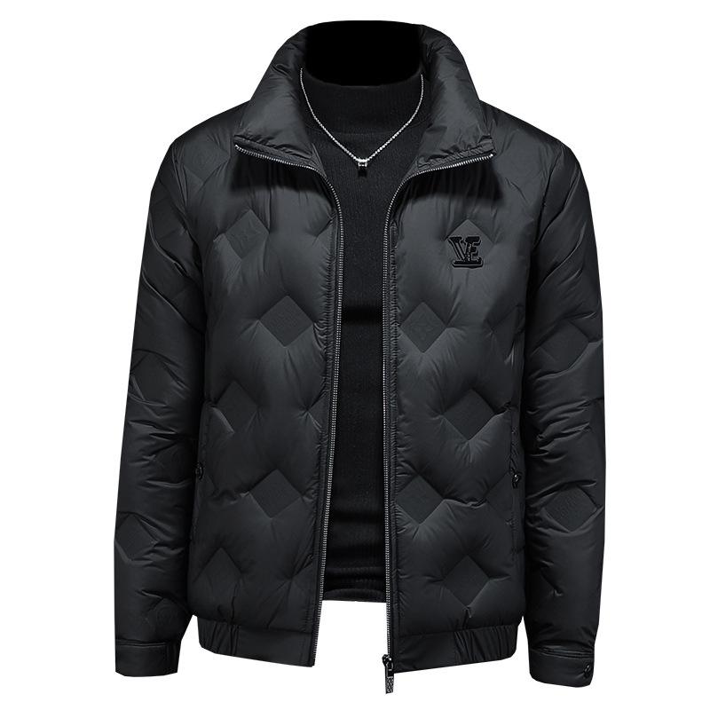 2025 Winter Men's Embossed Stand Collar Down Jacket - European Style Trendy Casual Outerwear
