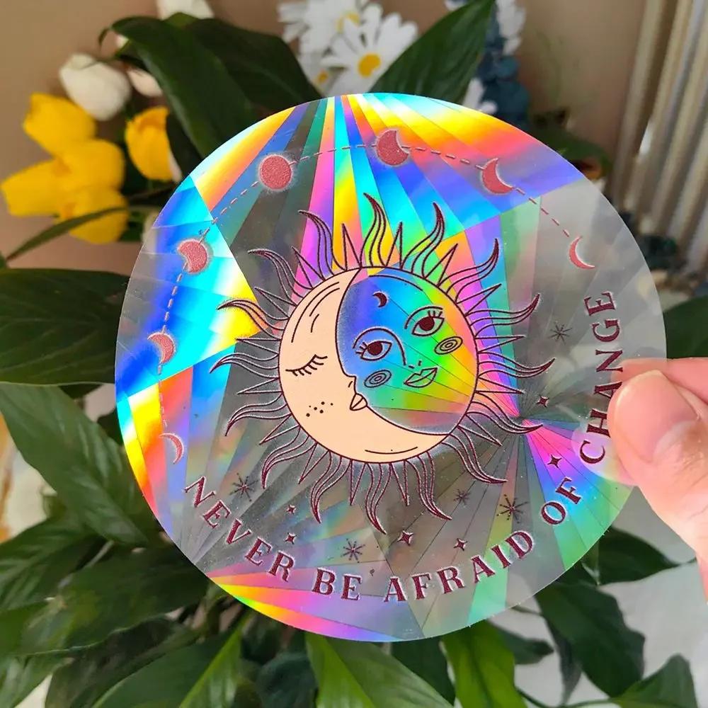 Rainbow Sun Catcher PVC Self Adhesive Glass Window Stickers Cat Leaf Suncatcher Wallpaper Rainbow Prisms Sticker Home Decor