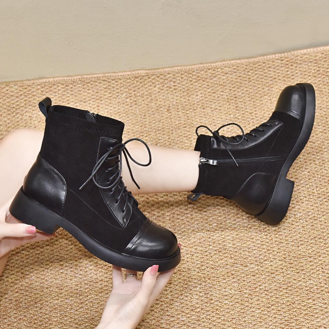 

Martin boots women s 2025 autumn and winter new round head strap flat-bottomed locomotive boots knight boots leather boots sheepskin zipper bare boots 34