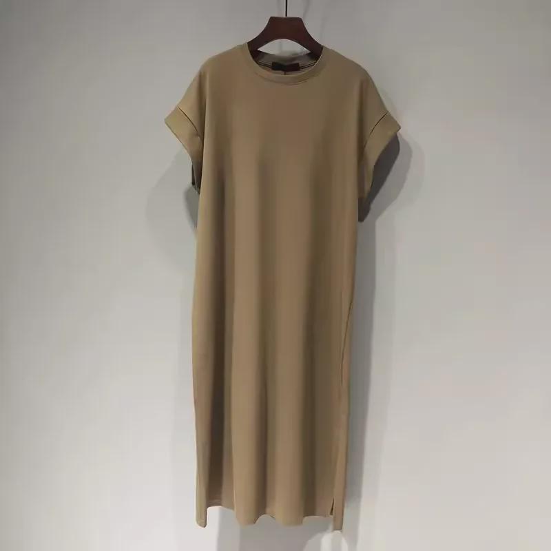 Women's Summer Short-Sleeve Mid-Length T-Shirt Dress - Casual Over-the-Knee Pure Cotton Skirt, Plus Size Fashion