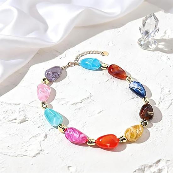Colorful Chunky Beaded Necklace for Women Resin Beads Short Necklace Bohemian Style Chunky Choker for Summer Beach Holiday Party Vacation