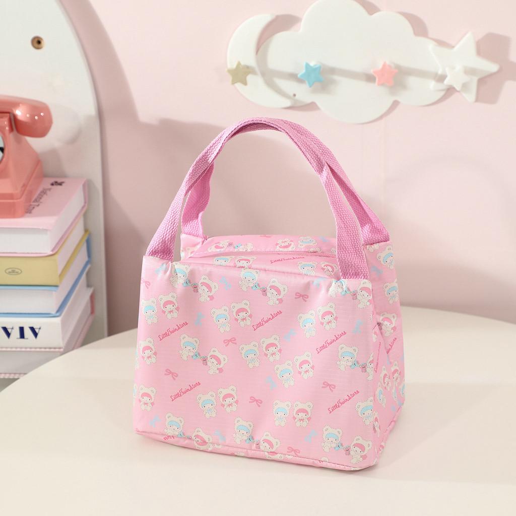 Portable Bento Bag With Insulation For Girls Featuring Kuromi And Melody Printed Oxford Cloth For School And Work