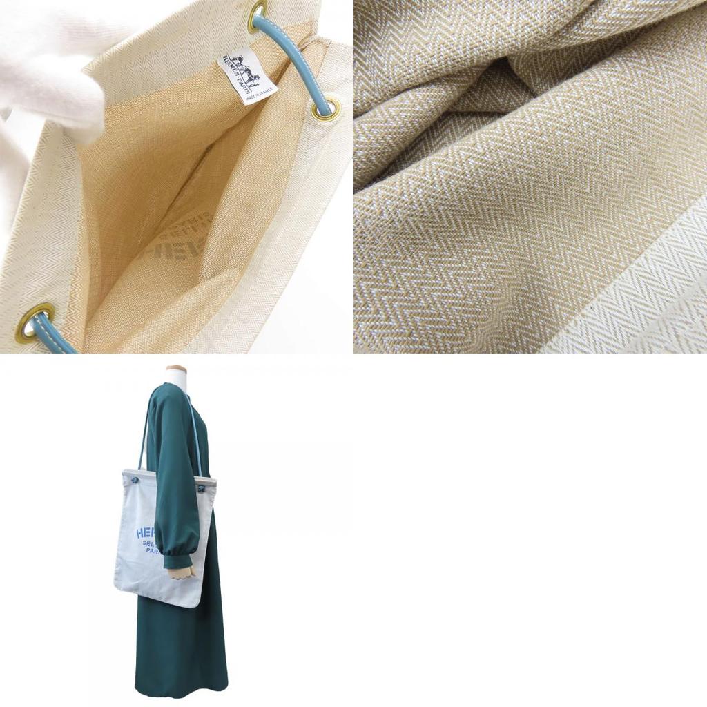 Used HERMES Shoulder Bag Alain GM Cotton/leather Beige Blue Shoulder