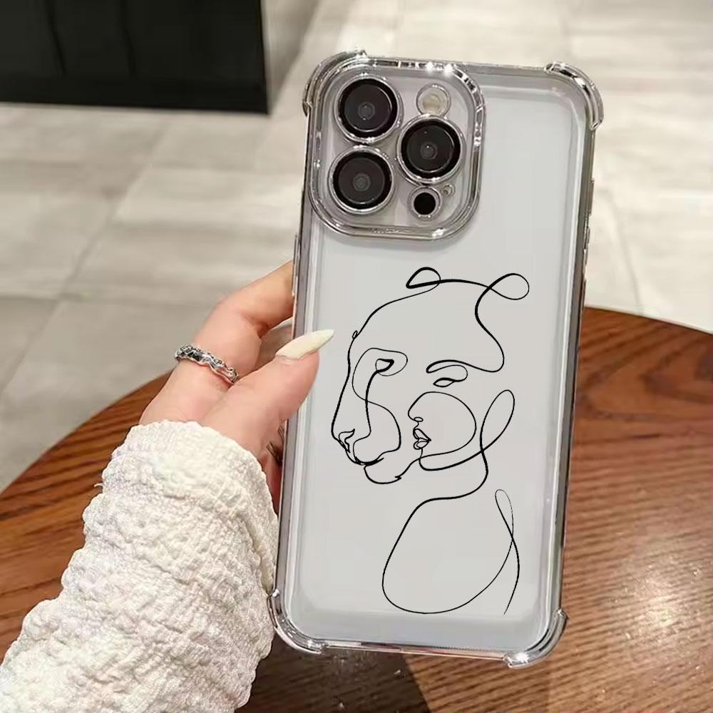 Animal Woman Girl Face Line Funda For iPhone 17 Pro 16 15 14 13 12 11 Pro Max Case 17 Plus 17E 16E 17Air Silicone Phone Cover