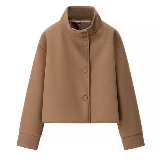 Dámská krátká vlněná bunda s stojáčkem, jednobarevná, temperamentní
