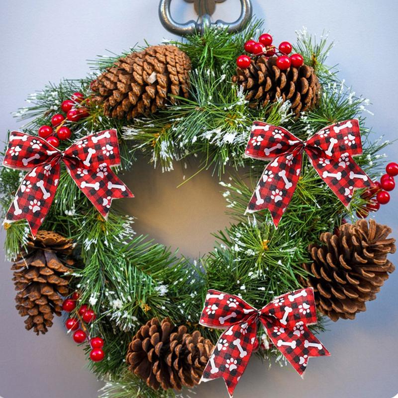 Handmade Gifts Ribbon Christmas Tree Decoration Ribbon Christmas Plaid Dog Paw Pattern DIY Ribbon Christmas Tree Decor 5 Yard