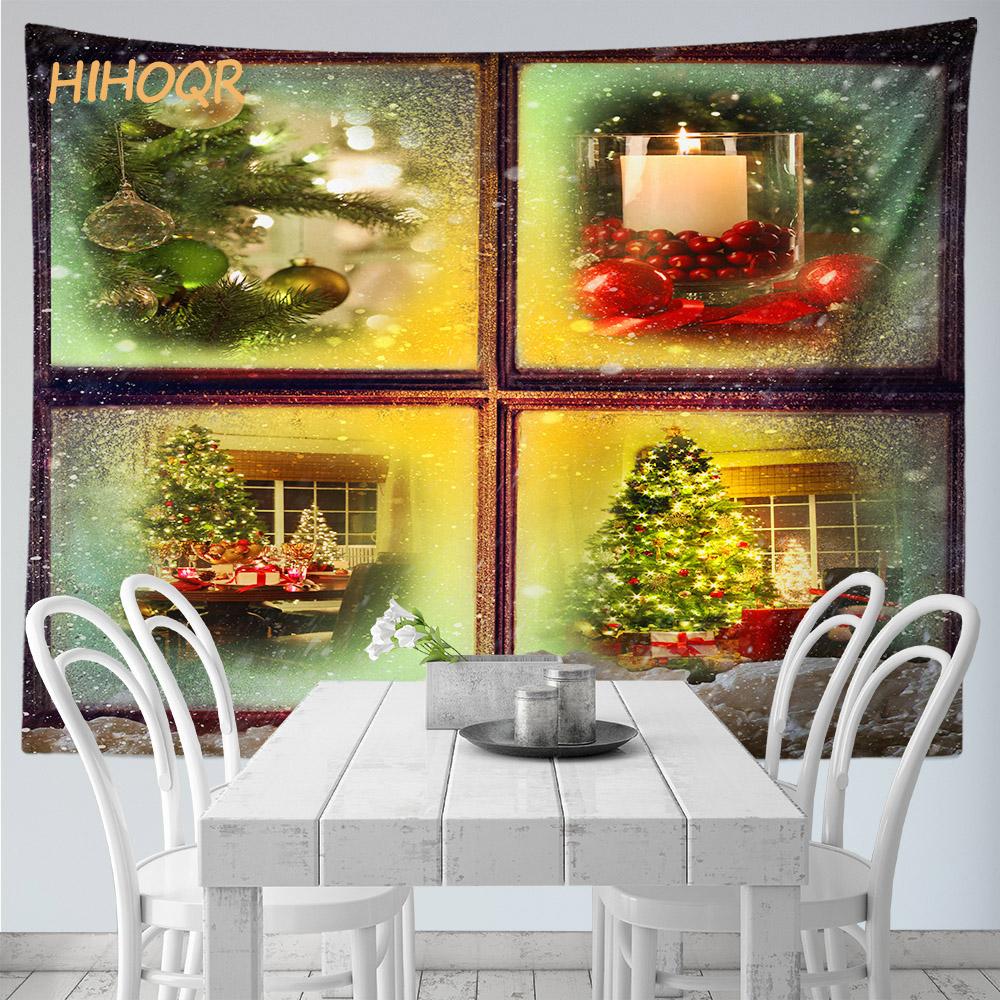 Christmas Tapestry Wall Hanging Santa Claus Christmas Snow Scene Window Tapestry Aesthetic Room Decor Home Holiday Decoration