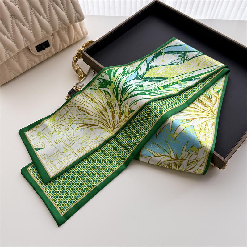 Luxurious Double-layered Scarf with Tassels, Tie-on Decoration, Suit Necktie, Small Strip Headband, Silk Scarf, Women's Printed