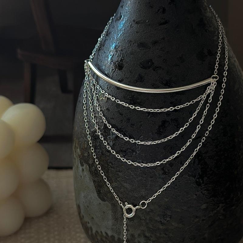 S925 Sterling Silver Niche Design Sense Multi-Layer Fringed Necklace Korean Style Fashionable Simple Collarbone Chain 925 silver