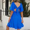 Women's Summer Dress Pullover Square Collar Tie Bow Waist A-line Skirt