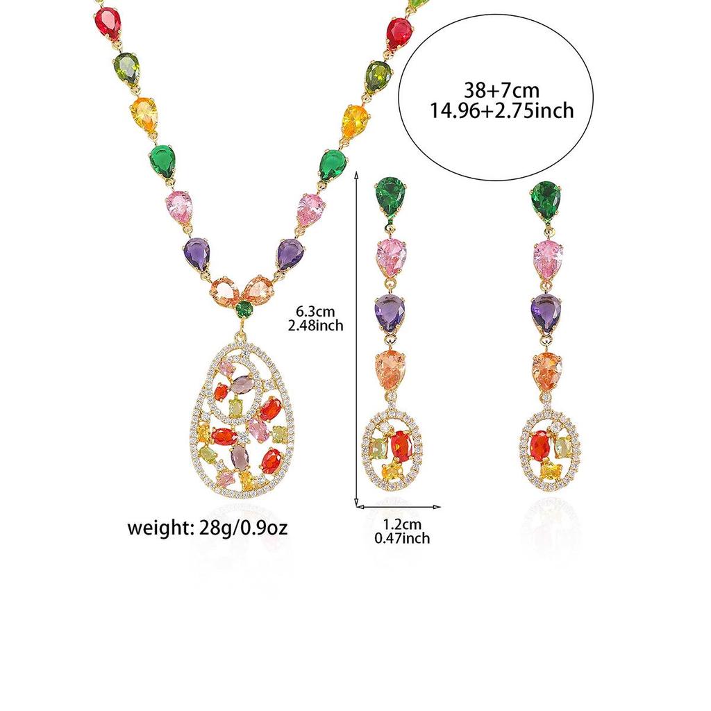 European Style Zircon Flower Earrings & Pendant Clavicle Chain Necklace Set for Women