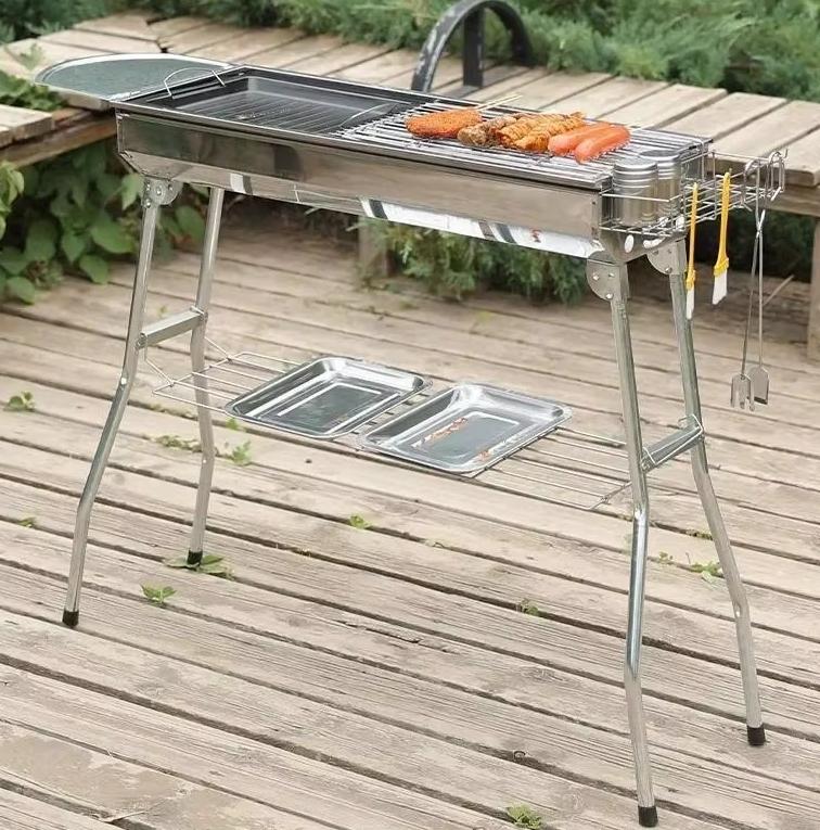 

1 шт. Уличный угольный гриль из нержавеющей стали Большого размера Инструмент для барбекю Портативный Свободная установка Ручка Складной Барбекю для приготовления пищи белый