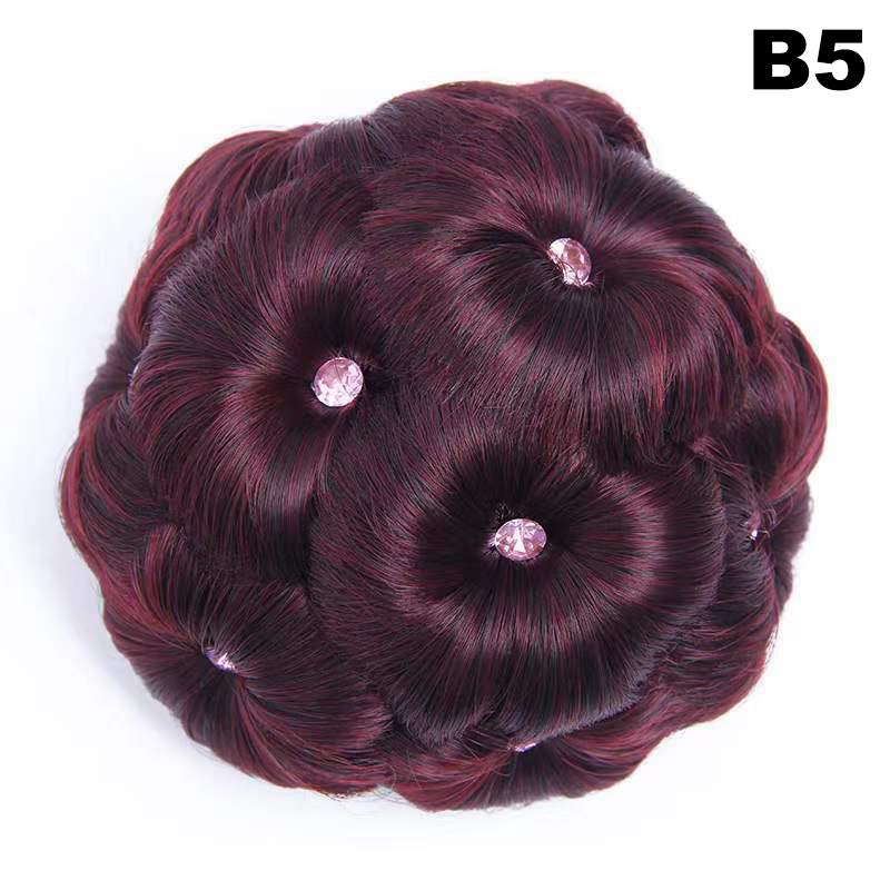 Synthetic Hair Bun Bud Hair Clips With Diamond Colorful Shiny For Women Ponytail Claw Clip Lifelike Hairpiece Styling Tools