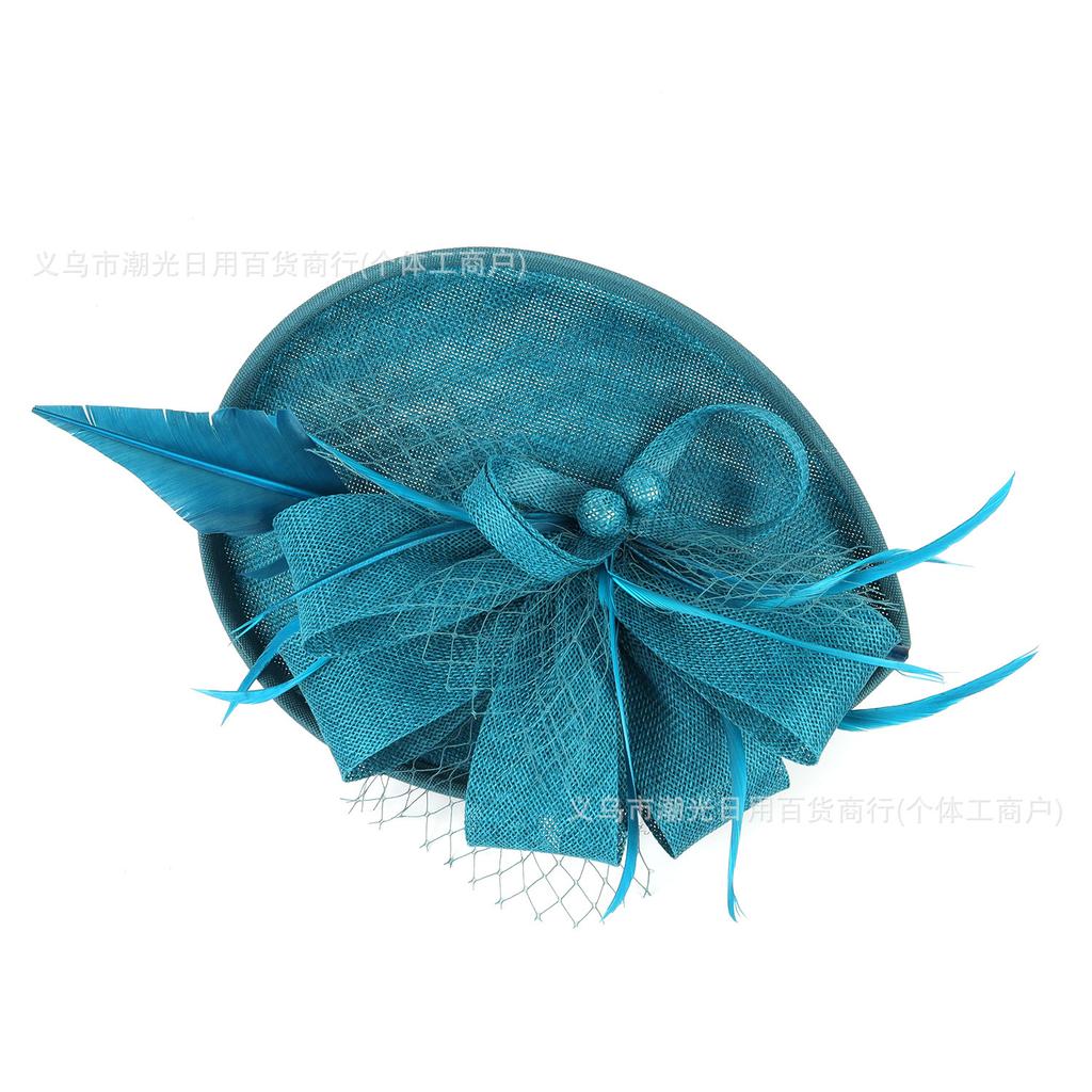 European and American brides imitation hemp yarn head flower racing horse festival ball retro feather headdress dinner dress cheongsam accessories
