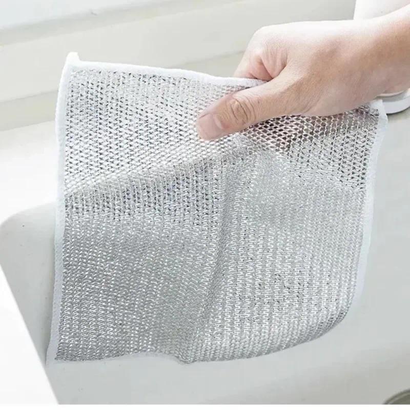 1/5/10pc Steel Wire Dishwashing Cloth Kitchen Cleaning Cloth Non-stick Oil Dish Clean Towel Washing Rag Household Cleaning Cloth