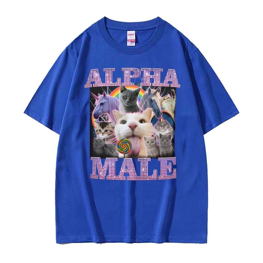 Alpha Männchen Lustige Katze Einhorn Regenbogen T-Shirt Unisex Damen Mode Kawaii Niedlich Kurzarm T-Shirt Baumwolle Locker Übergröße T-Shirt