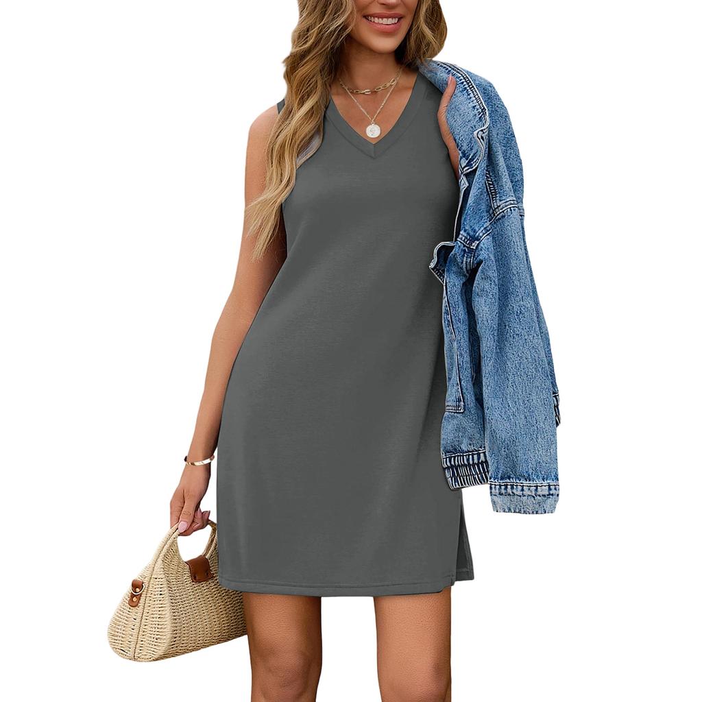Women's Casual V-neck Sleeveless Split Hem Dress