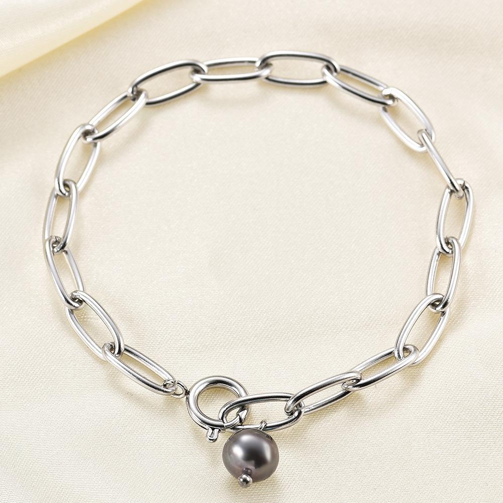 18K Gold Black Pearl Cross Chain Bracelet: Retro Punk Style