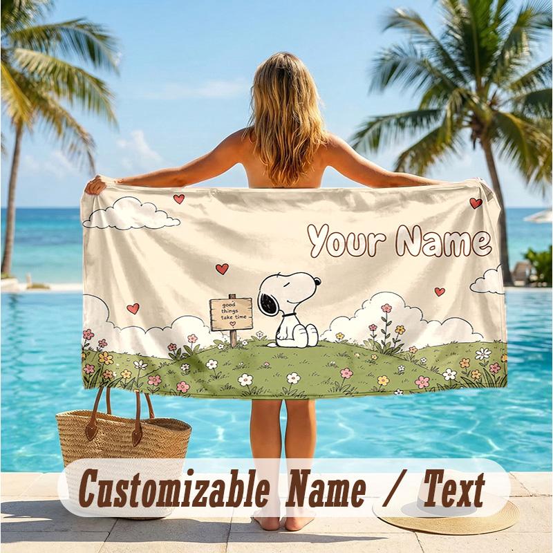 Custom Text Beach Towel, Soft Absorbent Swimming Multi-use TowelSnoopy Peanuts