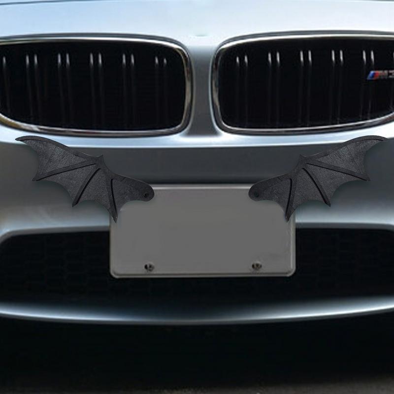 Autocolante cu aripi de liliac pentru plăcuță de înmatriculare 2 buc. aripi de liliac pentru plăcuță de înmatriculare, vedere din spate, ornament de mașină de liliac negru, impermeabil, lilieci negri înfricoșători pentru