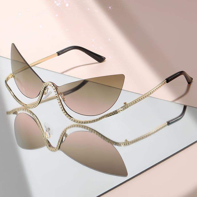 Neue randlose personalisierte Cat-Eye-Sonnenbrillen, übertriebener Hip-Hop-Stil Party- und Nachtclub-Dekorationssonnenbrillen