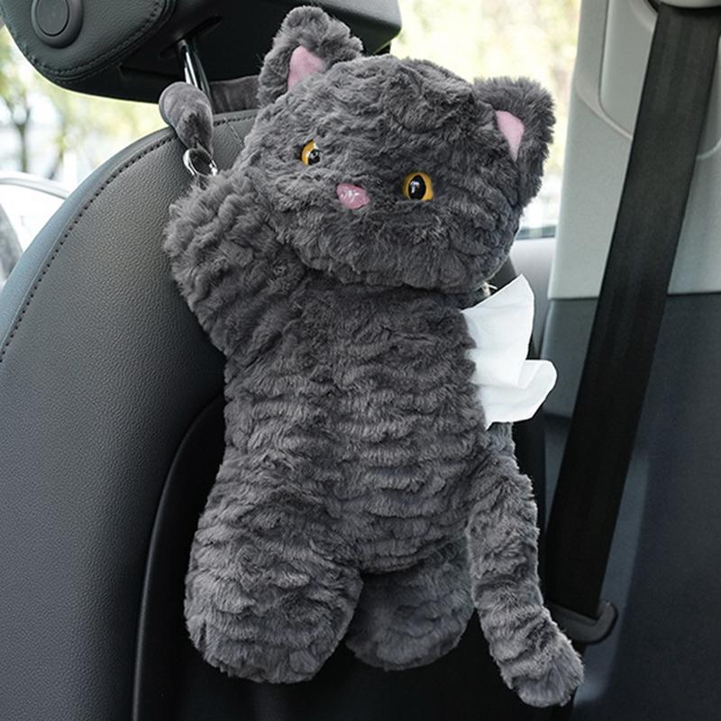 Plush Tissue Dispenser Plush Hangable Animal Car Tissue Holder 2 In 1 Car Tissue Box And Trash Can Decorative Organizer Black