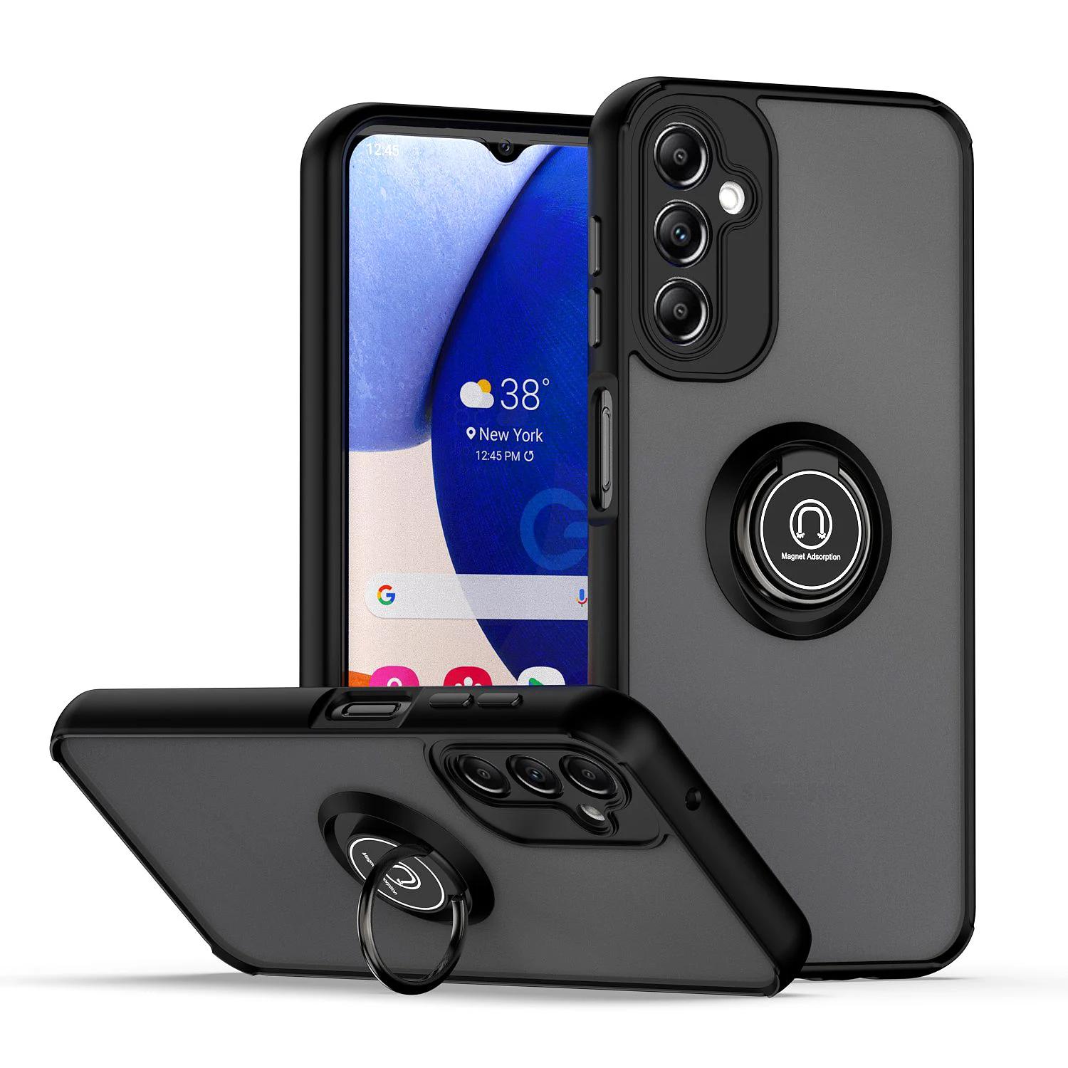 

Матовый защитный чехол для Samsung Galaxy A14 5G A24 A34 A54 A13 A33 A53 A23 A73 A52S A52 чехол-кольцо магнитный держатель подставка бизнес полная защита For Galaxy A14 5G чёрный