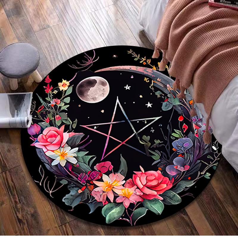 1Pc Flower crescent moon Circular Print Rug - home decoration Carpet For Living Room Bedroom Flooring Computer Chair Area Rug