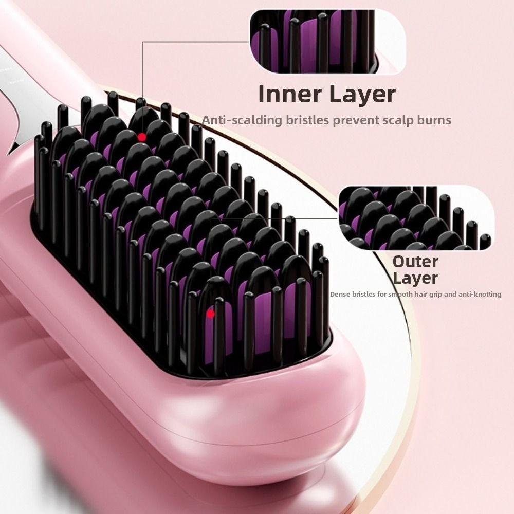 Negative Ions Portable Hair Comb USB Charging Hair Straightener Brush Heating Comb  Gift Women