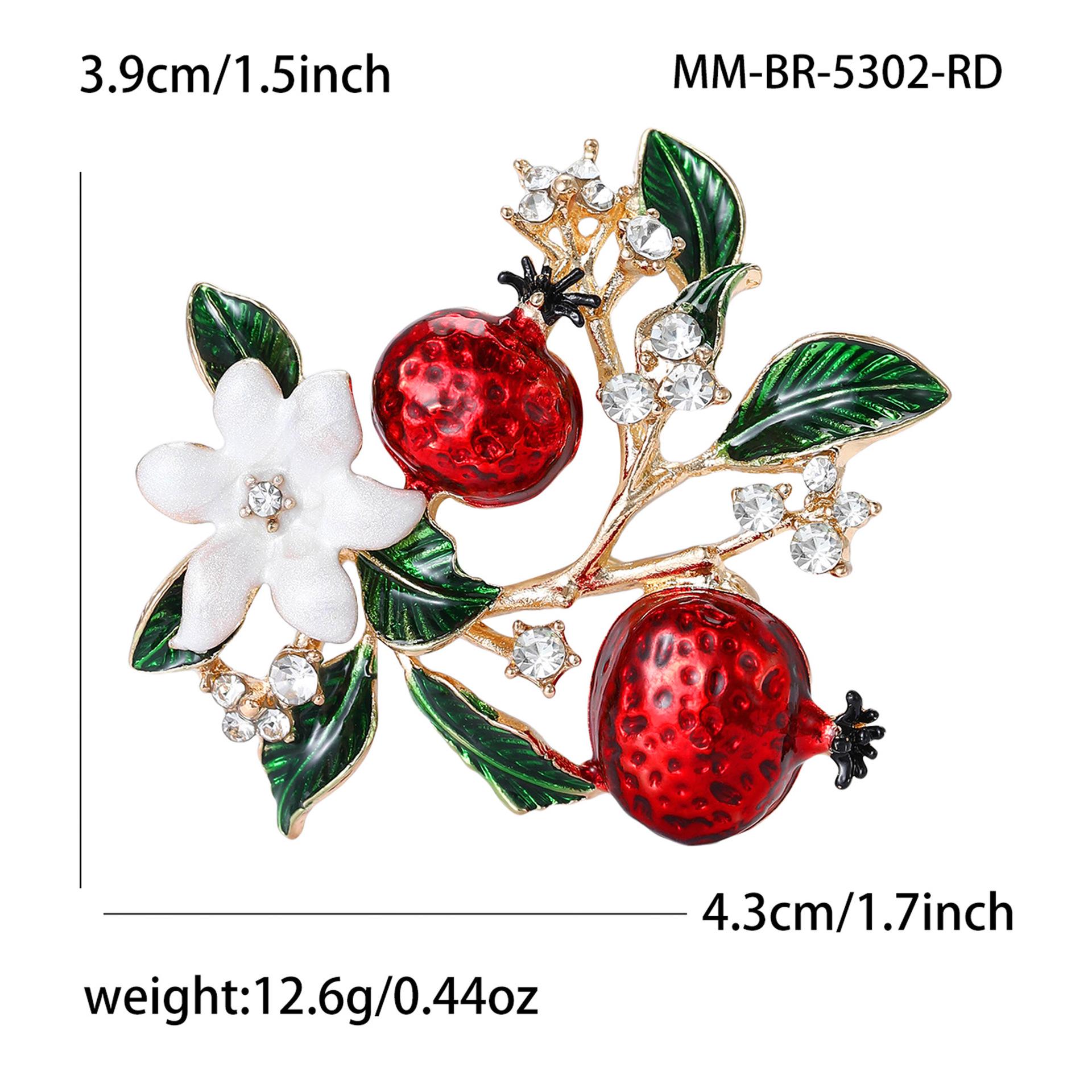 European-American Fashion Enamel Pomegranate Brooch with Rhinestones