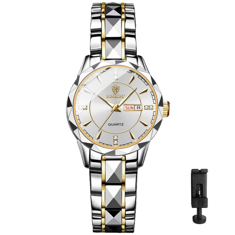 Oidea Ladies' Analog Quartz Watch Luminous Dial Date Day Waterproof Stainless Steel Band Silver