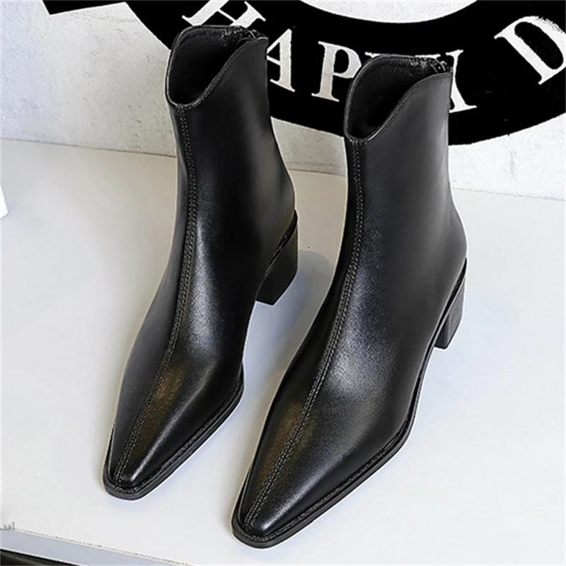 

Street Style Designer Vintage Pointed Toe Zipper Women Ankle Boots Autumn Winter Fashion Square Heel Shoes 40 чорний