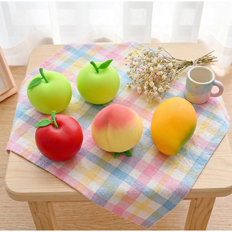 Fruit Shaped Squeezing Balls Red/Green Apple / Peach / Mango Stress Relieving Squeeze Toy Squishy Toy Ornament Gifts