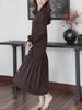 Autumn/Winter Solid Color Women's Slimming Long Sleeve Patchwork Dress, Long Skirt, Elegant and Relaxed Style